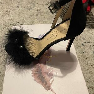 Jessica Simpson Black Feathered Heels